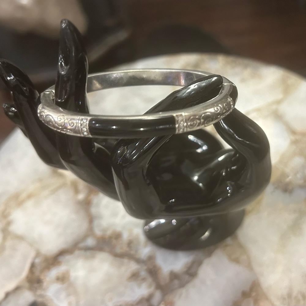 Brighton 925 Sterling Silver Black Onyx Bracelet, Small.  Hinged snap closure.